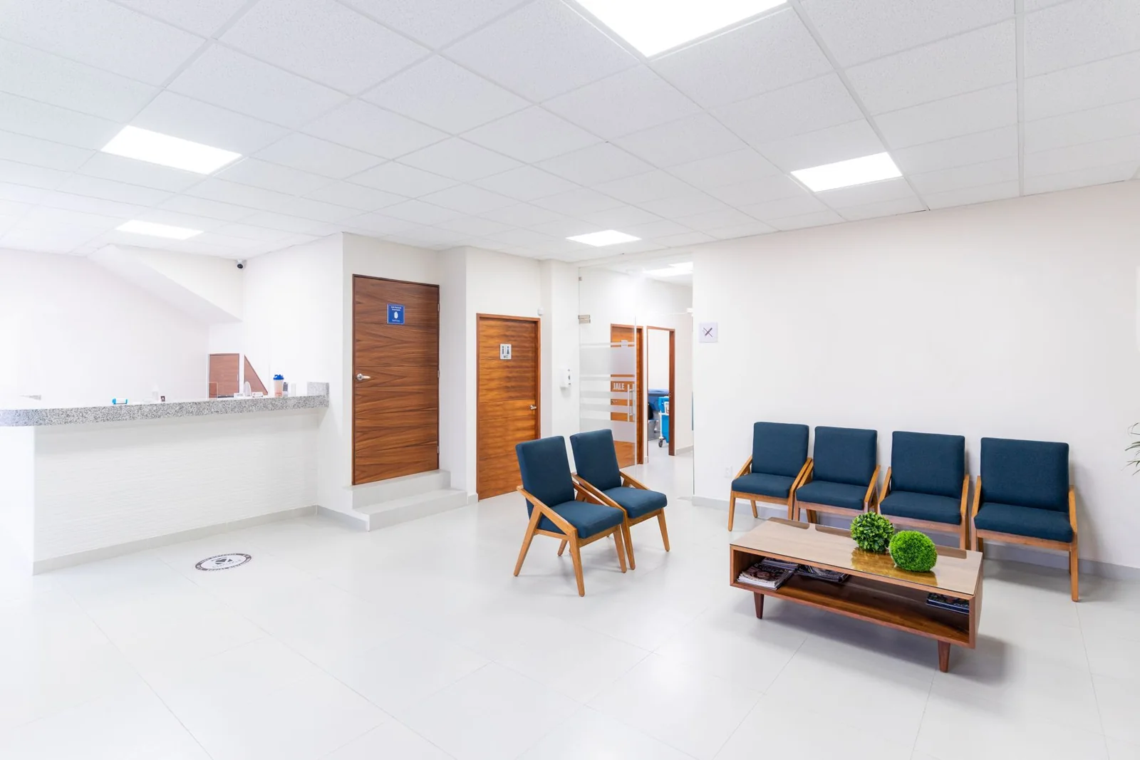 A light-filled clinic reception and waiting room